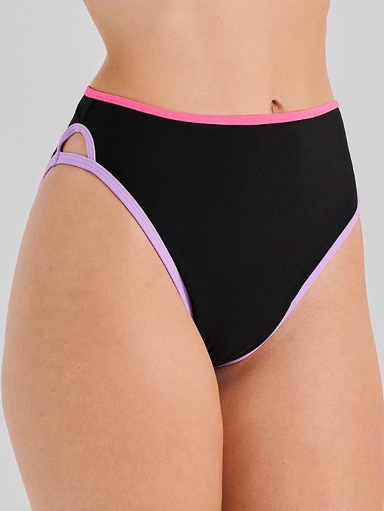 Ninety-Nine Other - Juniors Ninety Nine High-Waist Black Bikini Bottom Pink & Purple Trim Small 3/5